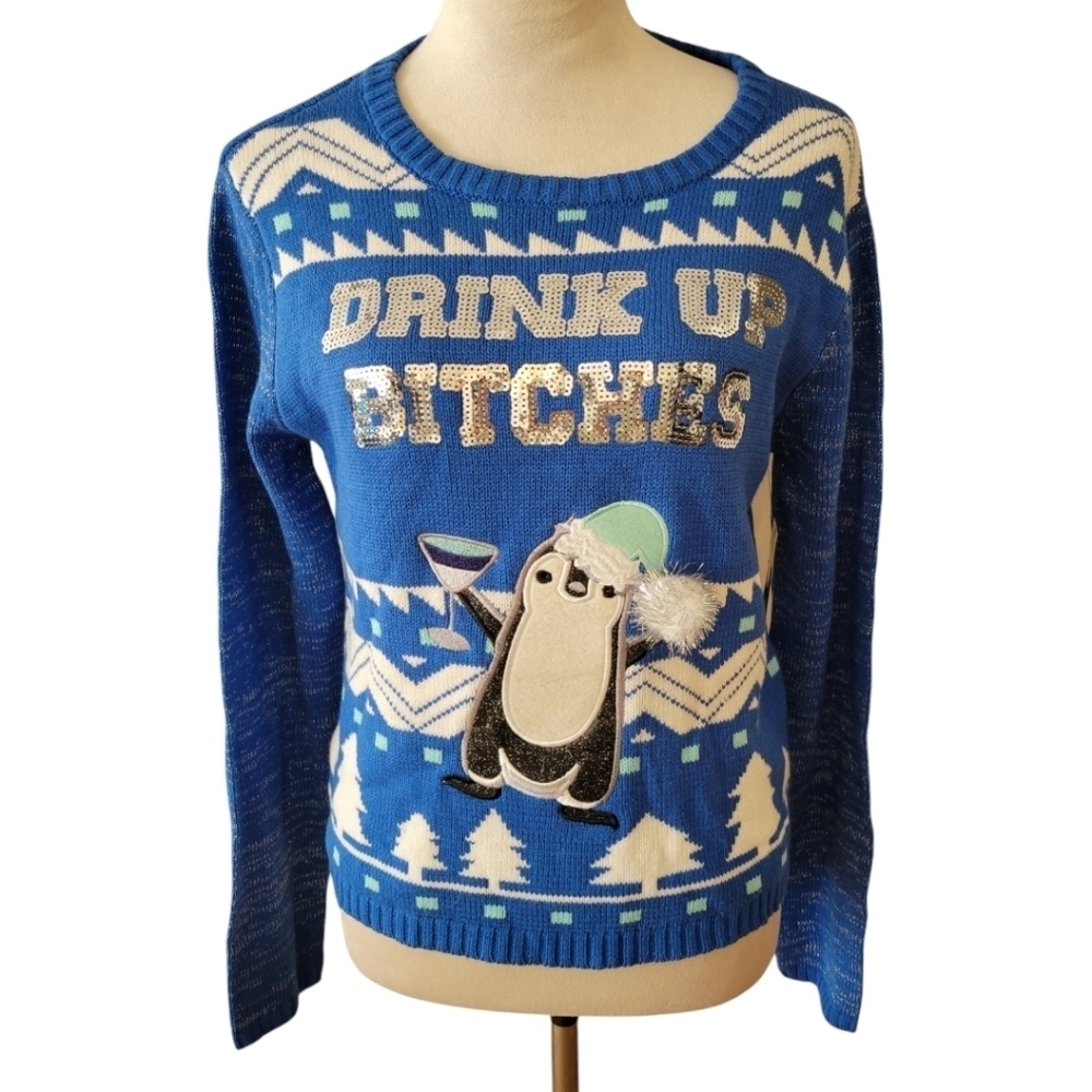 NWT Spencer's Sequined Penguin Holiday Sweater Size Small